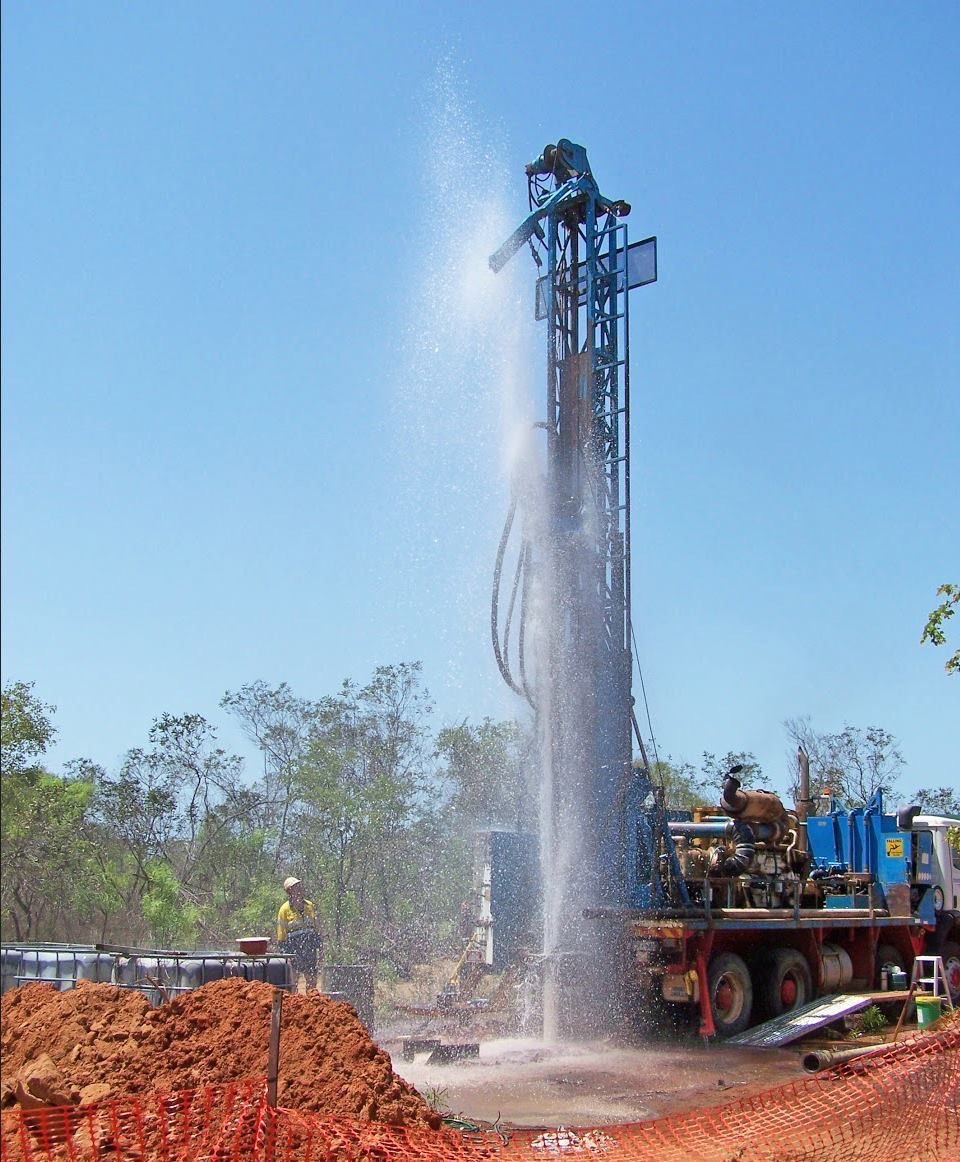 Borehole drilling rig in action